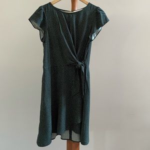 Loft NWT Hunter Green/White Polka Dots Rayon Dress, Size 4, Excellent Condition